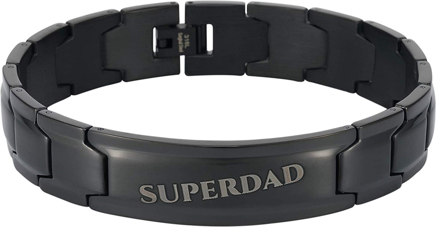 Smarter LifeStyle Elegant DAD & Father Themed Surgical Grade Steel Men's Bracelet Gift, Many Styles to Choose from (Superdad - Black) - Smarter LifeStyle Shop