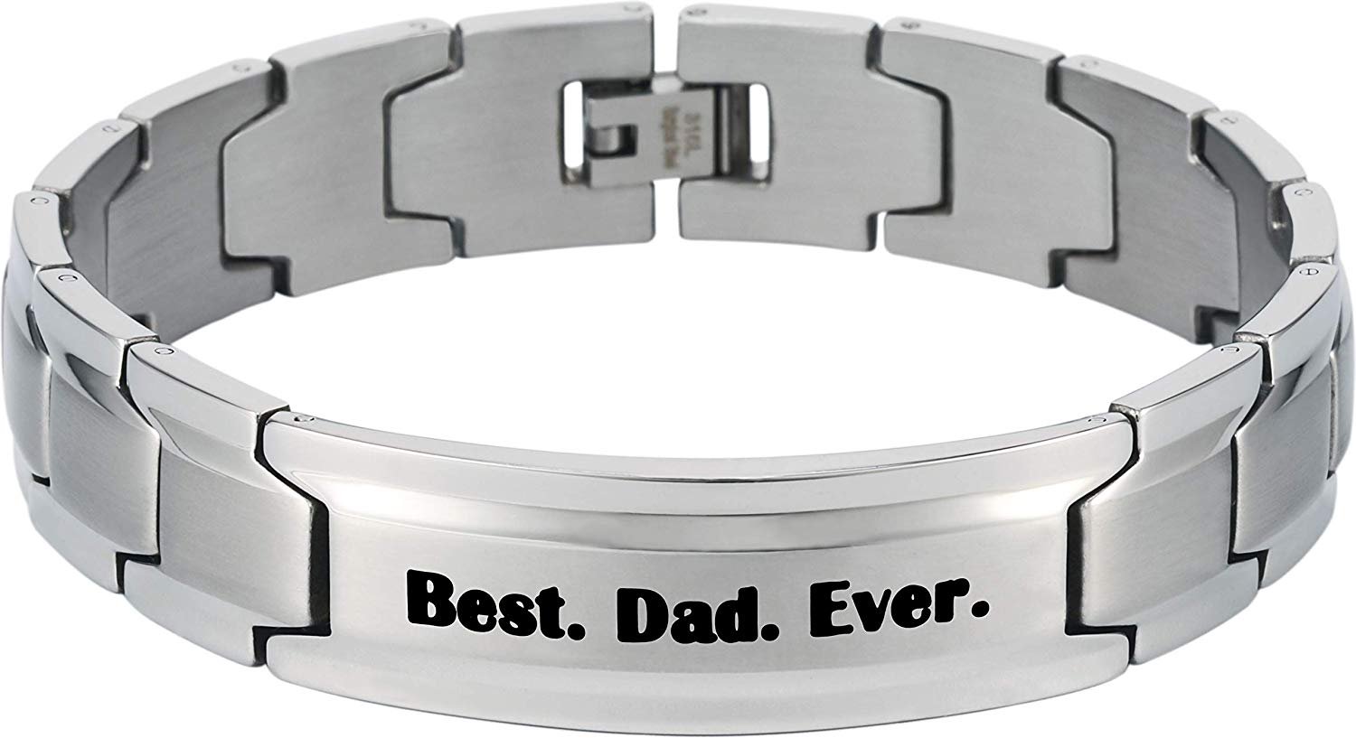 Smarter LifeStyle Elegant DAD & Father Themed Surgical Grade Steel Men's Bracelet Gift, Many Styles to Choose from (Best. Dad. Ever. - Silver) - Smarter LifeStyle Shop