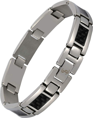 Elegant Surgical Grade Steel Men's Carbon Fiber Bracelet (Silver Bracelet - Black Carbon Fiber) - Smarter LifeStyle Shop