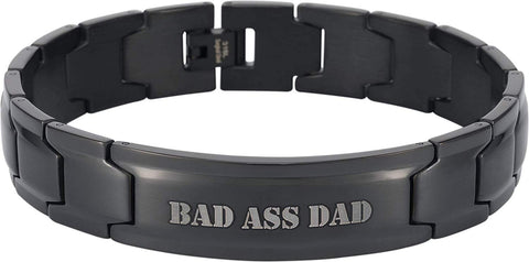 Smarter LifeStyle Elegant DAD & Father Themed Surgical Grade Steel Men's Bracelet Gift, Many Styles to Choose from (Bad Ass DAD - Black) - Smarter LifeStyle Shop
