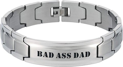 Smarter LifeStyle Elegant DAD & Father Themed Surgical Grade Steel Men's Bracelet Gift, Many Styles to Choose from (Bad Ass DAD - Silver) - Smarter LifeStyle Shop