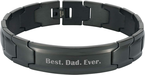 Smarter LifeStyle Elegant DAD & Father Themed Surgical Grade Steel Men's Bracelet Gift, Many Styles to Choose from (Best. Dad. Ever. - Black) - Smarter LifeStyle Shop