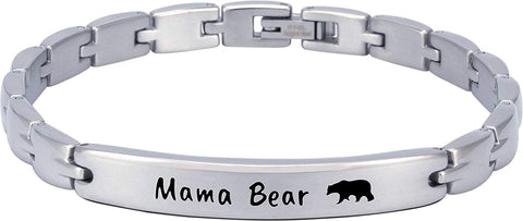 ("Mama Bear" - Silver) Elegant Mom & Mother Themed Surgical Grade Steel Women's Bracelet - Smarter LifeStyle Shop