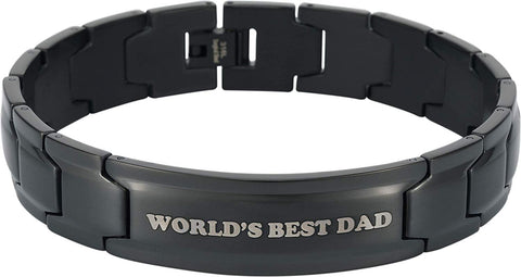 Smarter LifeStyle Elegant DAD & Father Themed Surgical Grade Steel Men's Bracelet Gift, Many Styles to Choose from (World's Best DAD - Black) - Smarter LifeStyle Shop